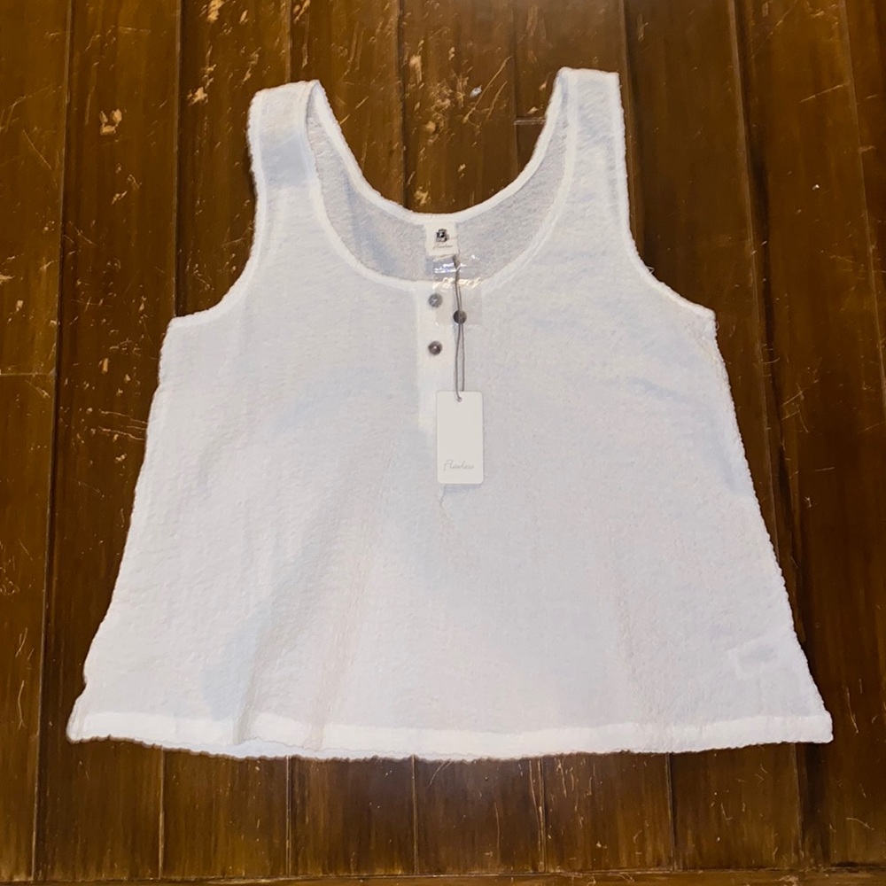 VICI White Linen Sleeveless Button Top